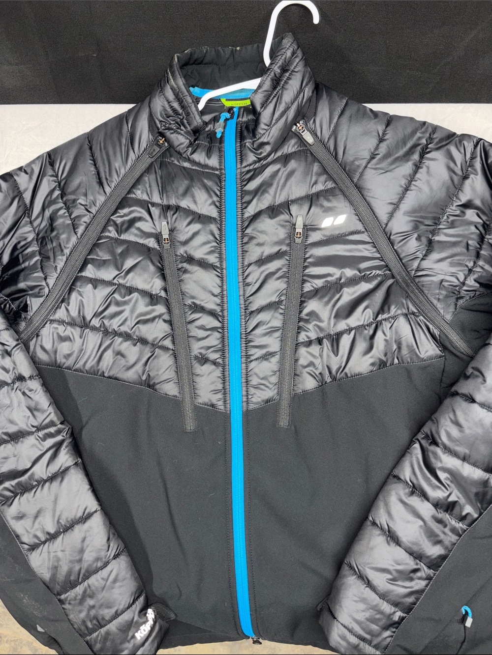Koppen Black Quilted Hybrid Jacket with Blue Front Zip